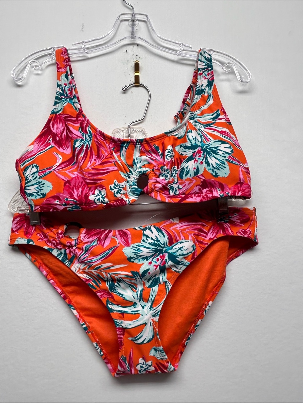 Women’s  Floral Two-Piece Swim Set - Orange Pink Floral